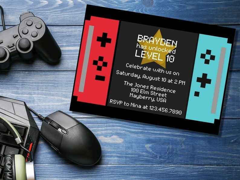Video Game Party Invitation Nintendo Switch Invitations Etsy Video
