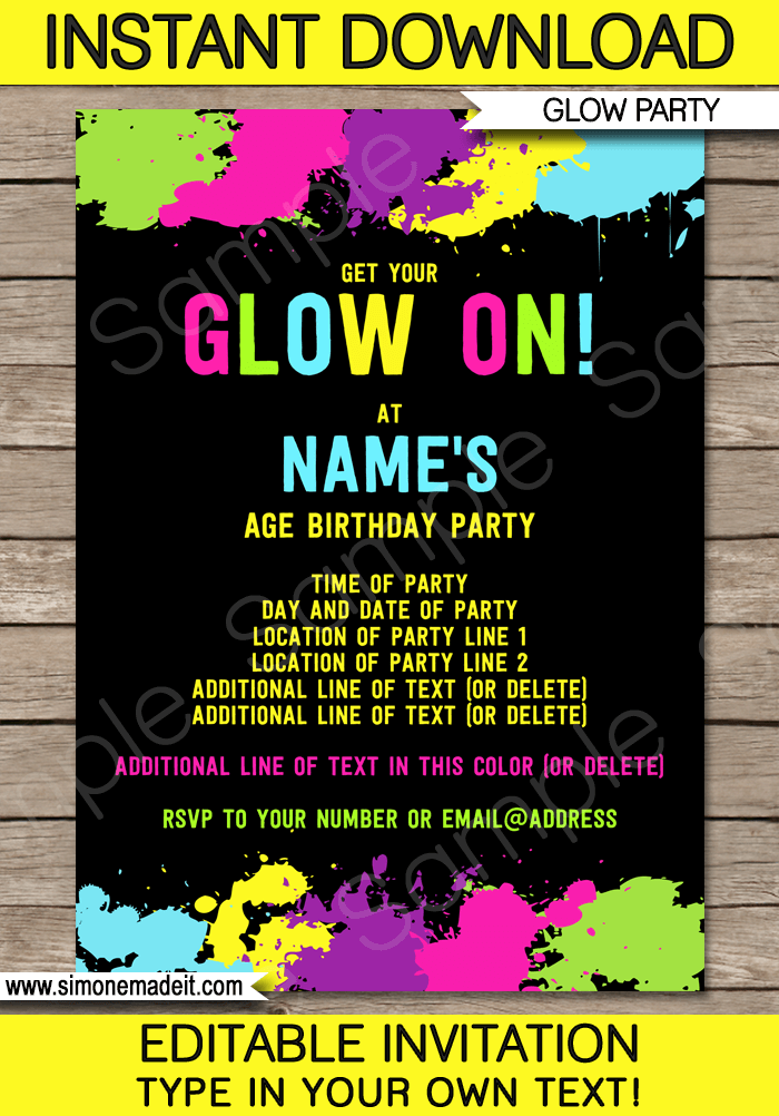 View Neon Birthday Party Invitations Background Free Invitation Template
