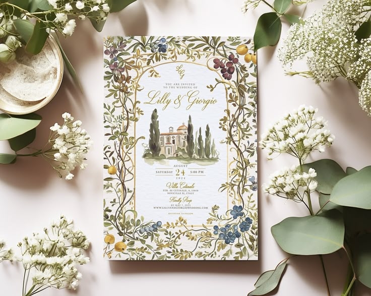 Vintage Florence Tuscany Villa Wedding Invitation Design Tuscan