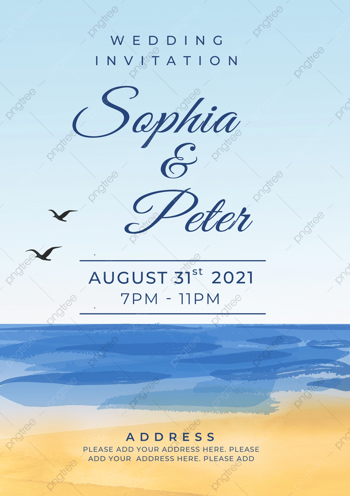Watercolor Seaside Landscape Wedding Invitation Template Download On 