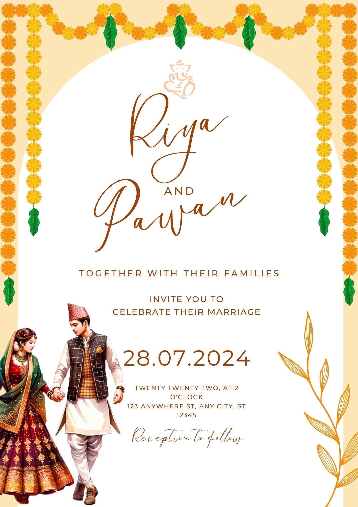 Wedding Invitation Card Customizable Digital Design Nepali Design 