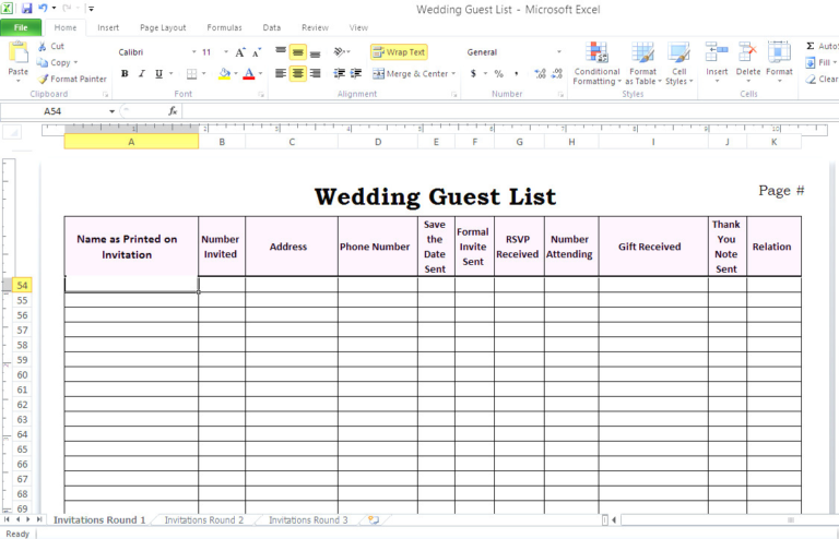 Wedding Invite List Spreadsheet Db excel