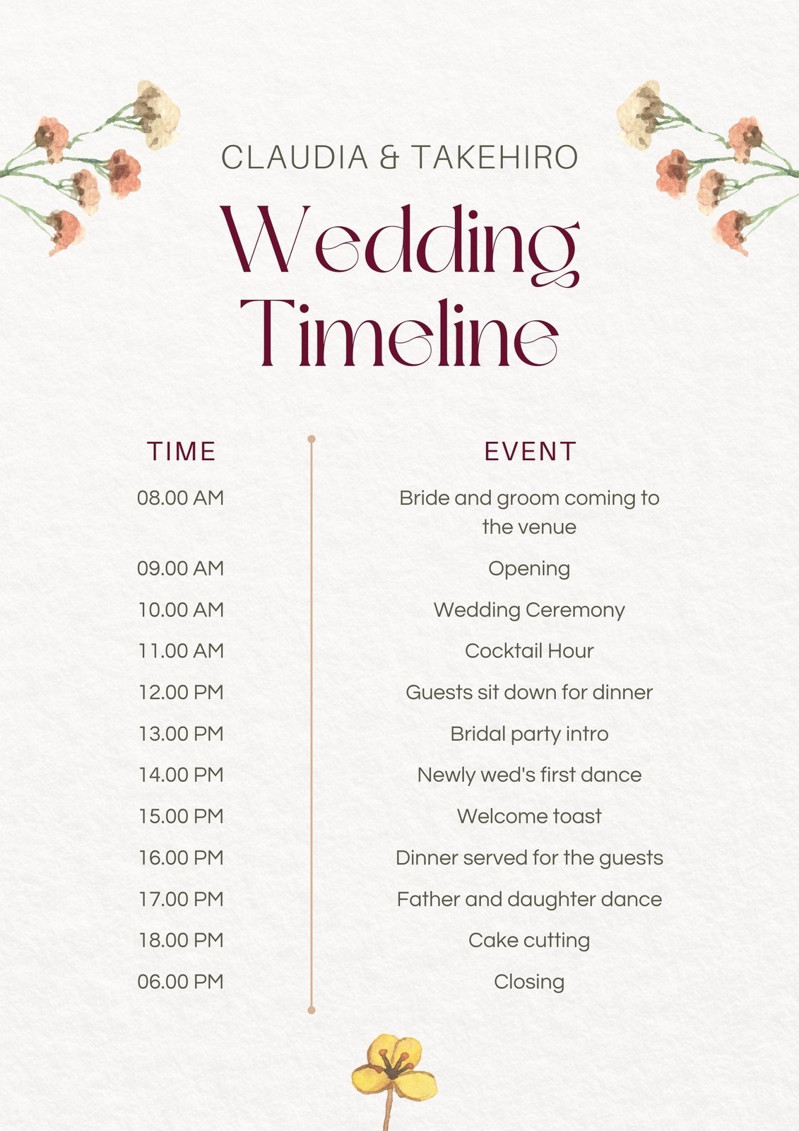Wedding Itinerary Template PDF Templates Jotform 59 OFF
