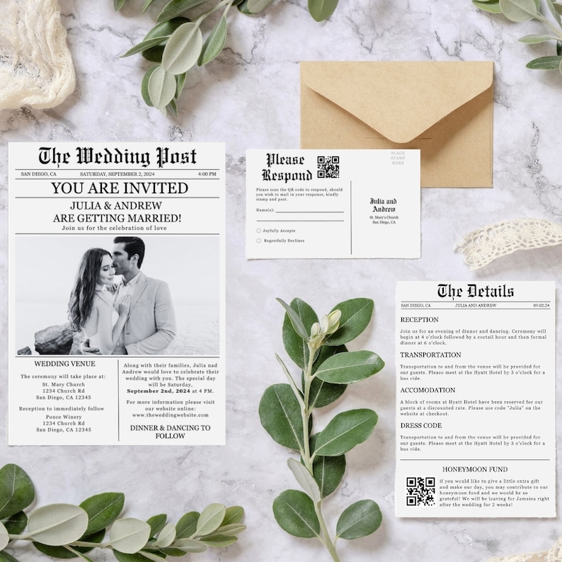 Wedding Newspaper Invitation Template Editable Unique Wedding Etsy