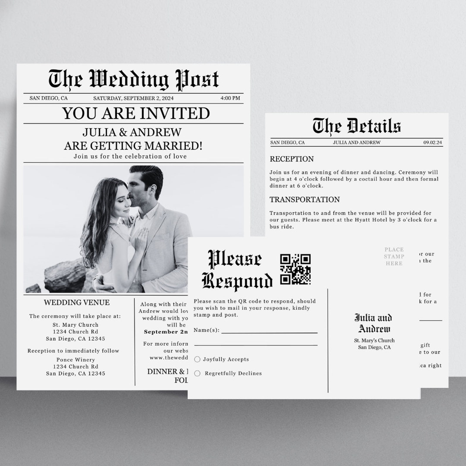 Wedding Newspaper Invitation Template Editable Unique Wedding Etsy