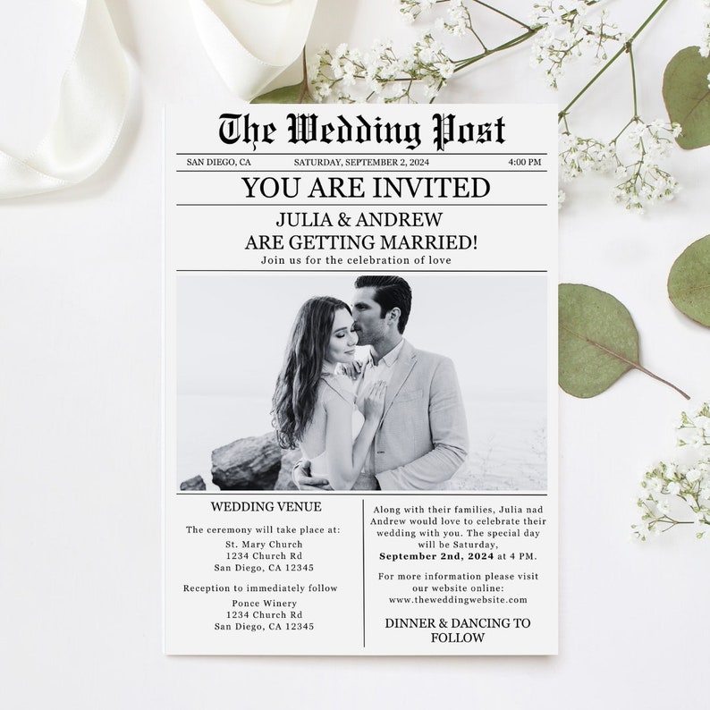 newspaper wedding invitation template