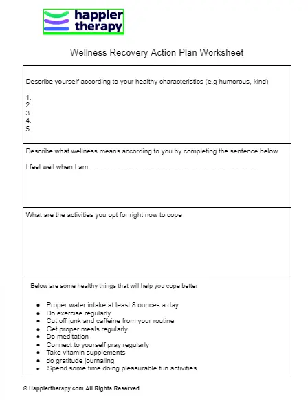 Wellness Recovery Action Plan Worksheet HappierTHERAPY Worksheets 