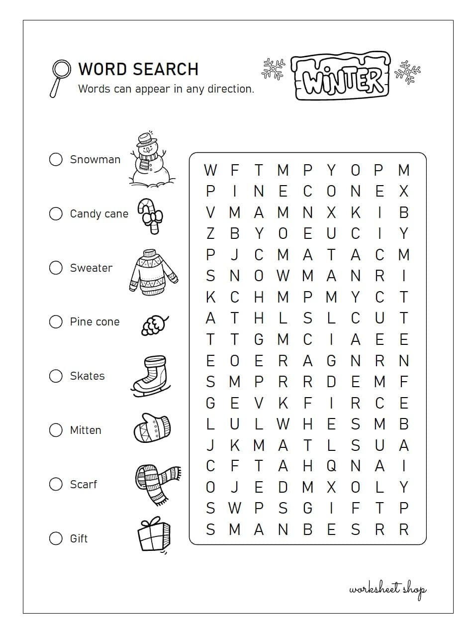Winter Holiday Worksheet Shop