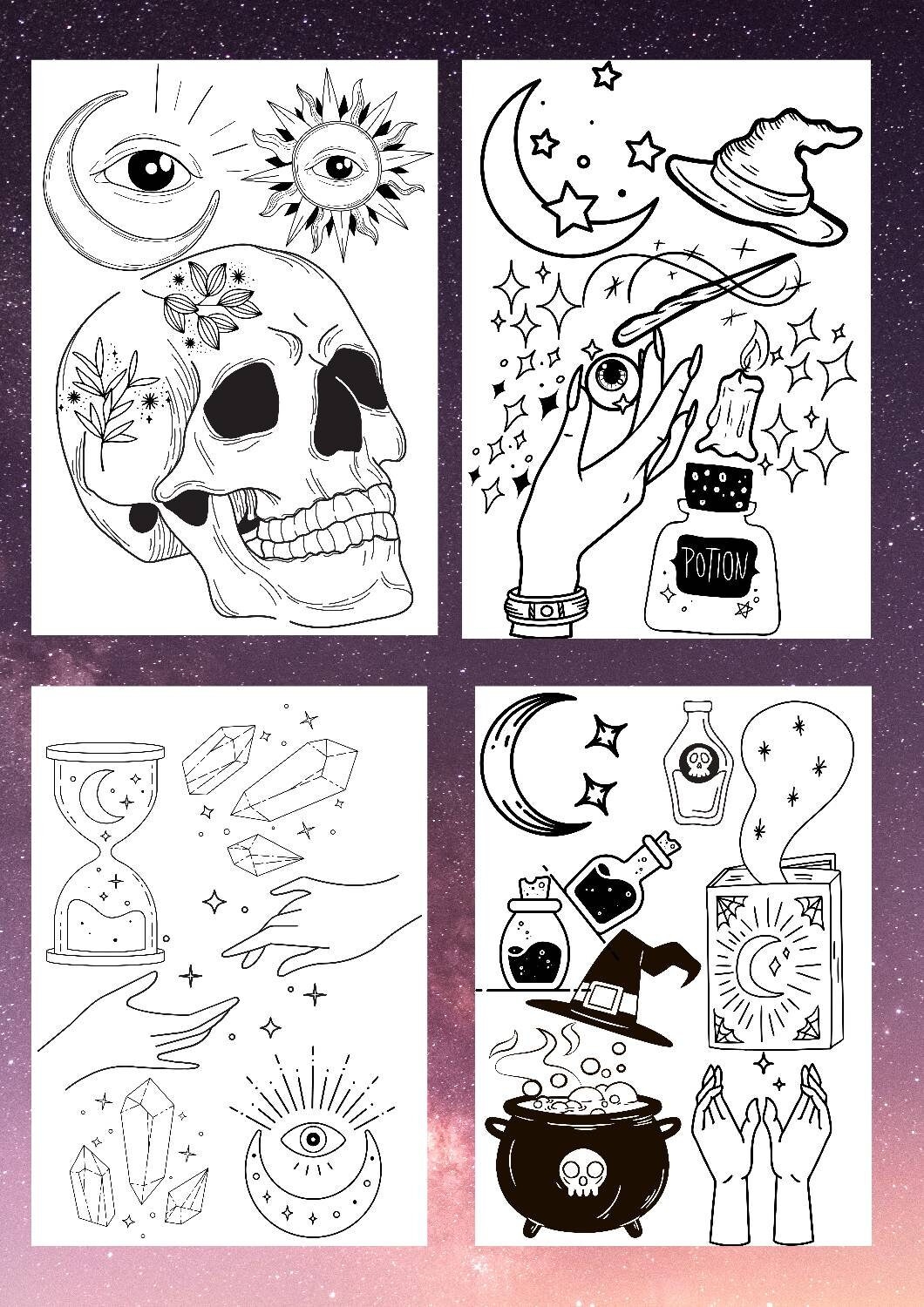 Witchy Coloring Pages Spiritual Coloring Magic Coloring Etsy