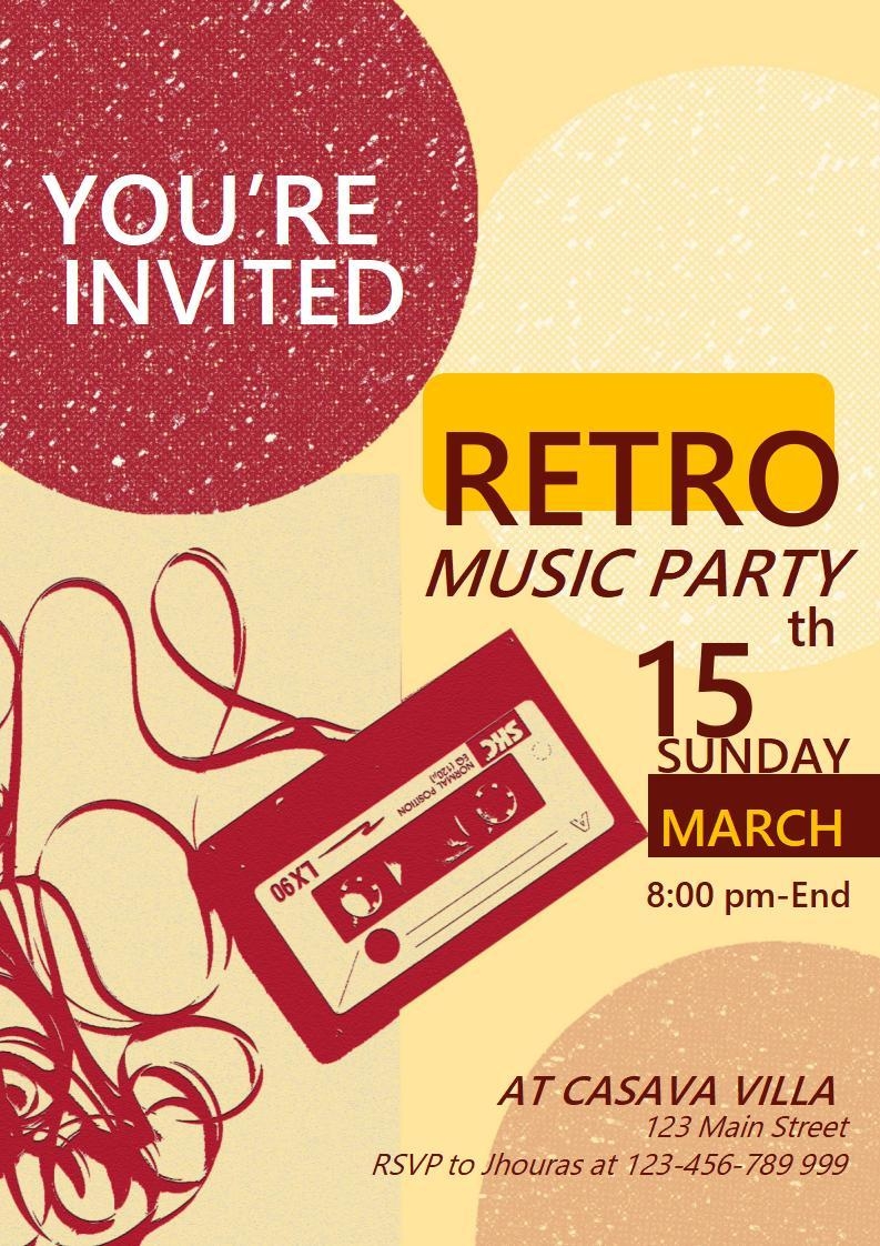 WORD Of Retro Music Party Invitation docx WPS Free Templates