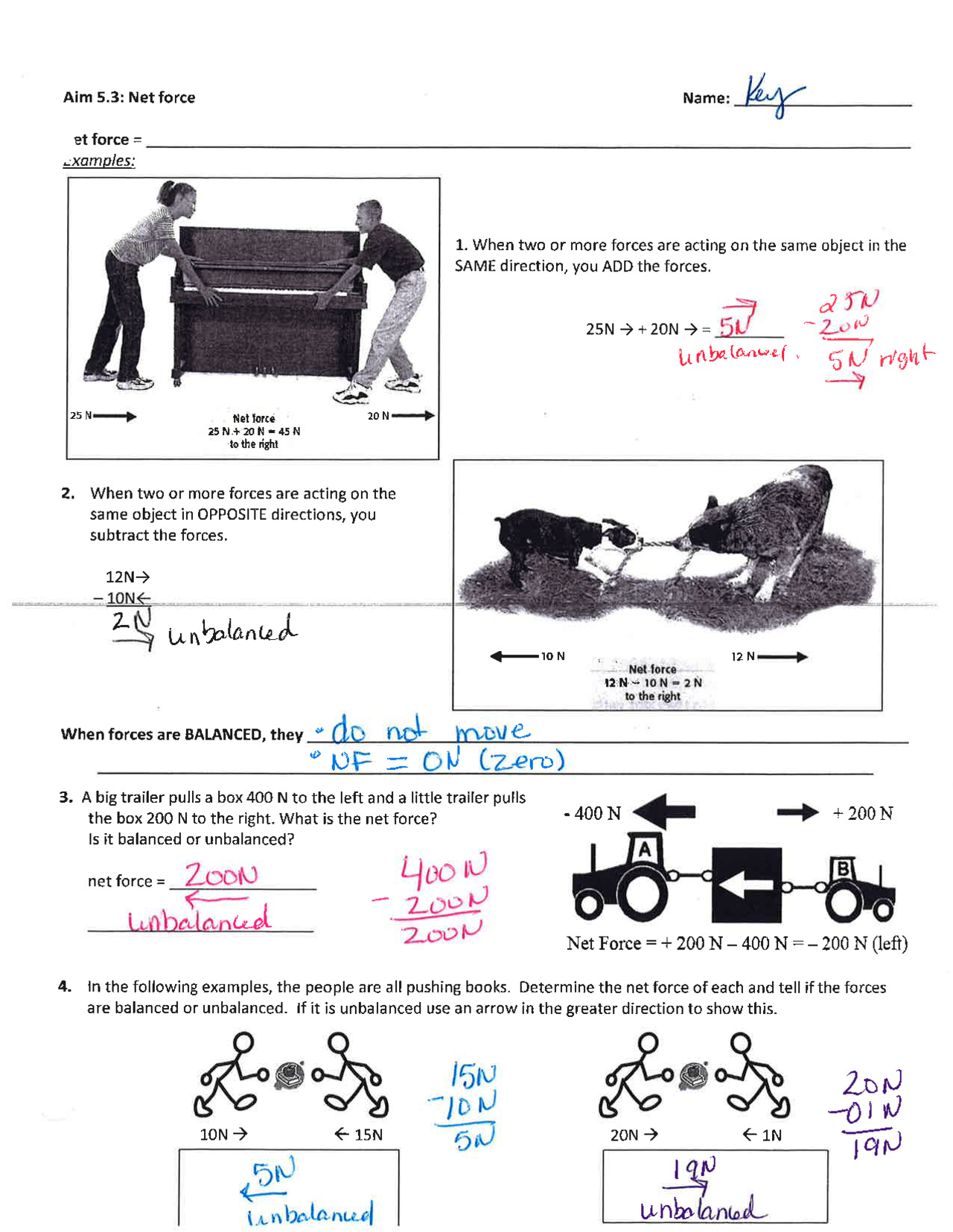 net force worksheet answers