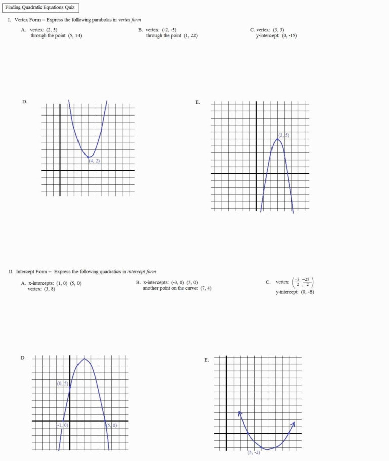 quadratic graphs worksheet