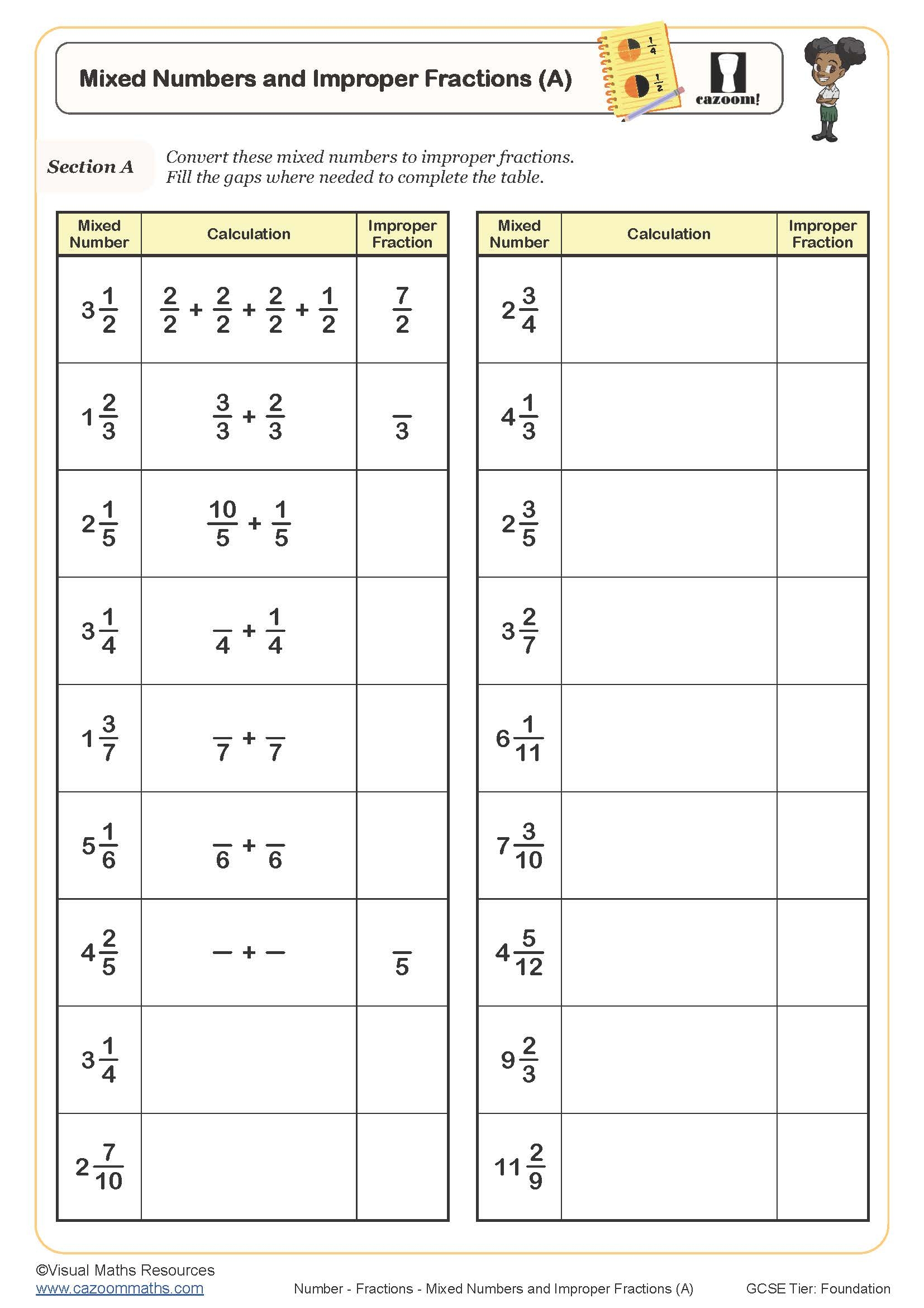 Worksheet On Changing Fractions Improper Fraction To A Whole Or 