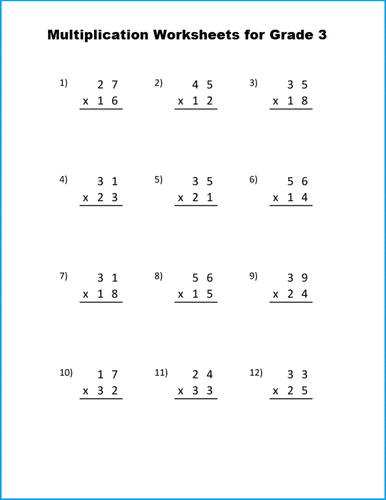 multiplication worksheet 3rd grade