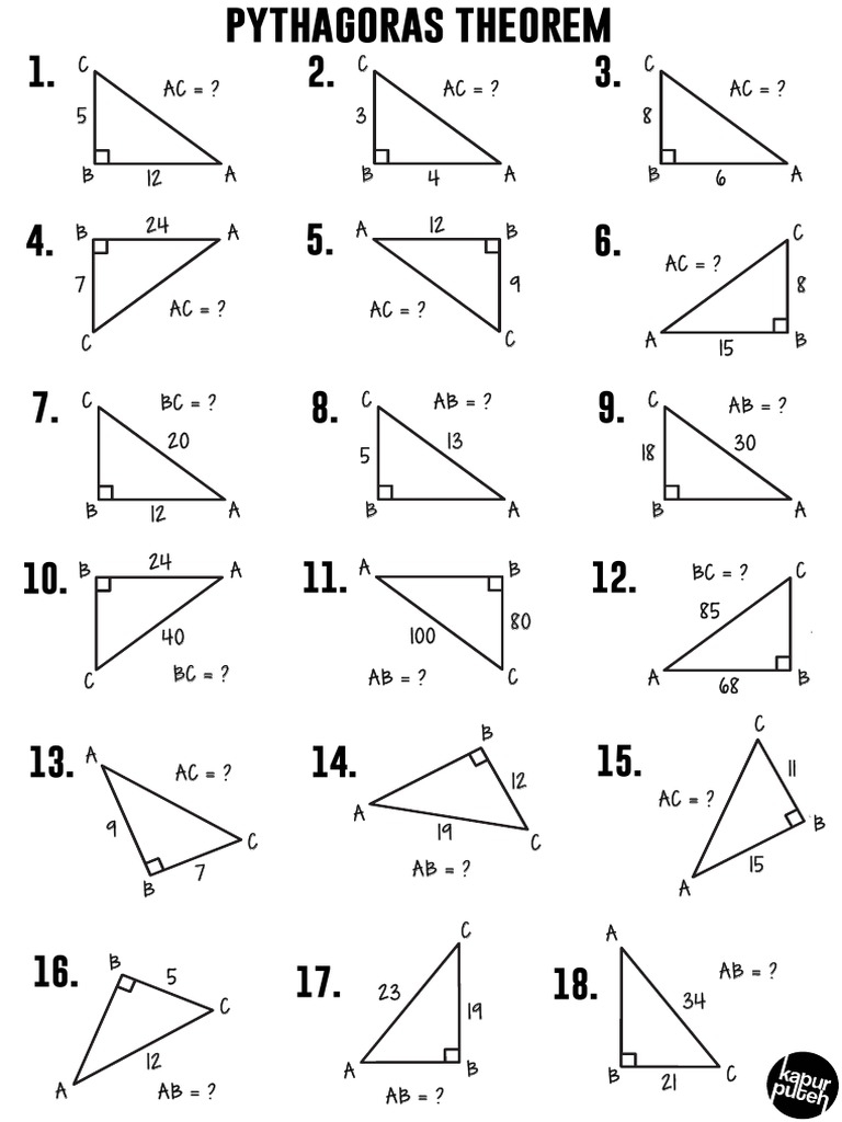 Worksheet Pythagoras Theorem PDF PDF Triangle Geometry
