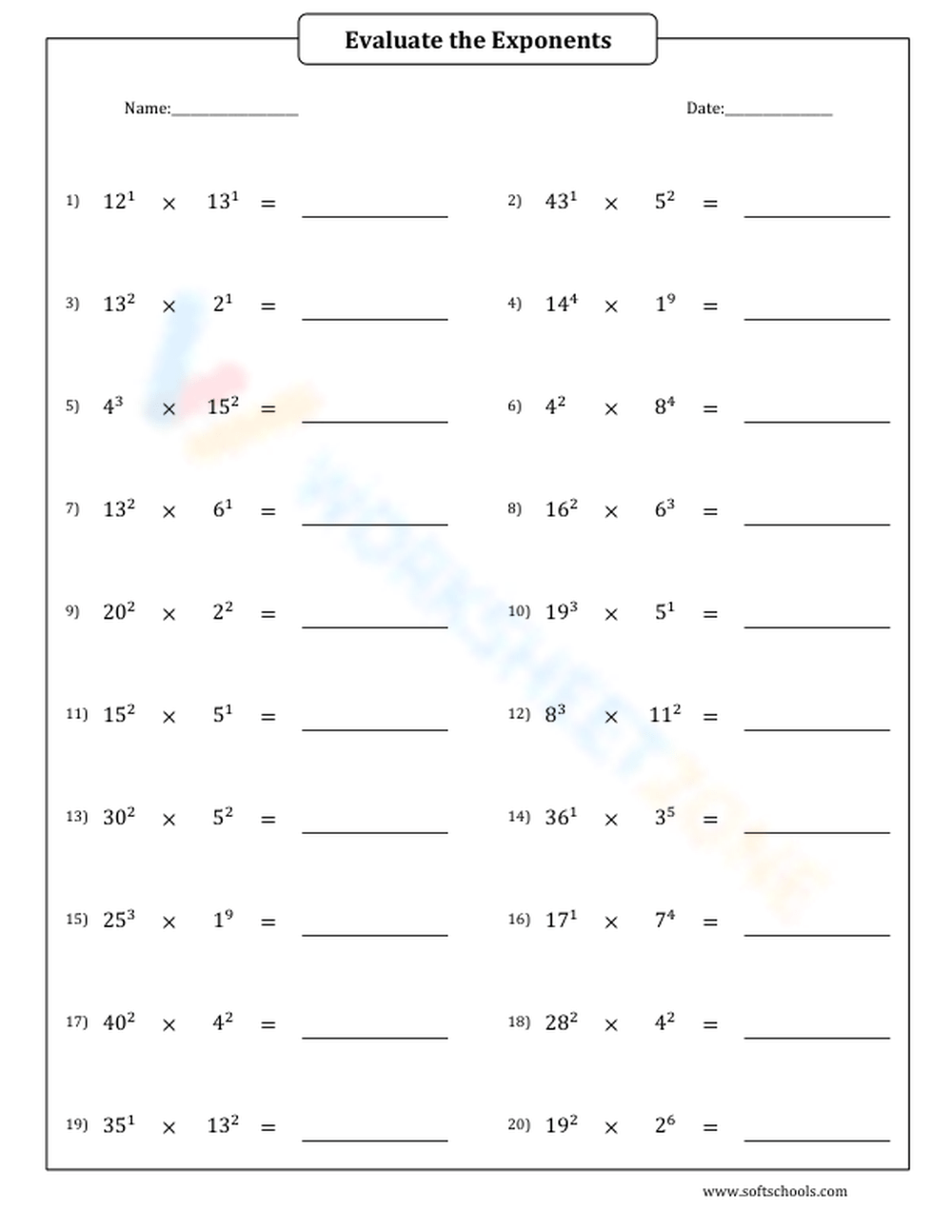 Worksheet Rules For Exponents Multiplying Powers Power To A 