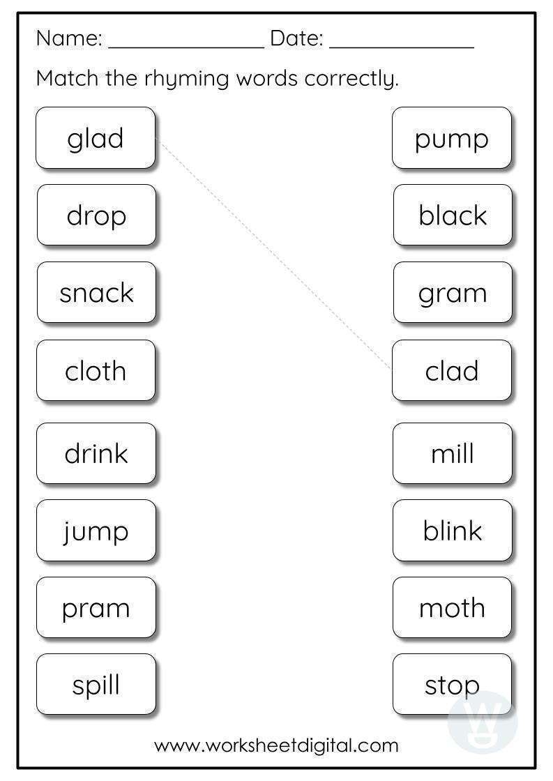Worksheets For Grade 1 Rhyming Words Worksheets Rhyming Words 
