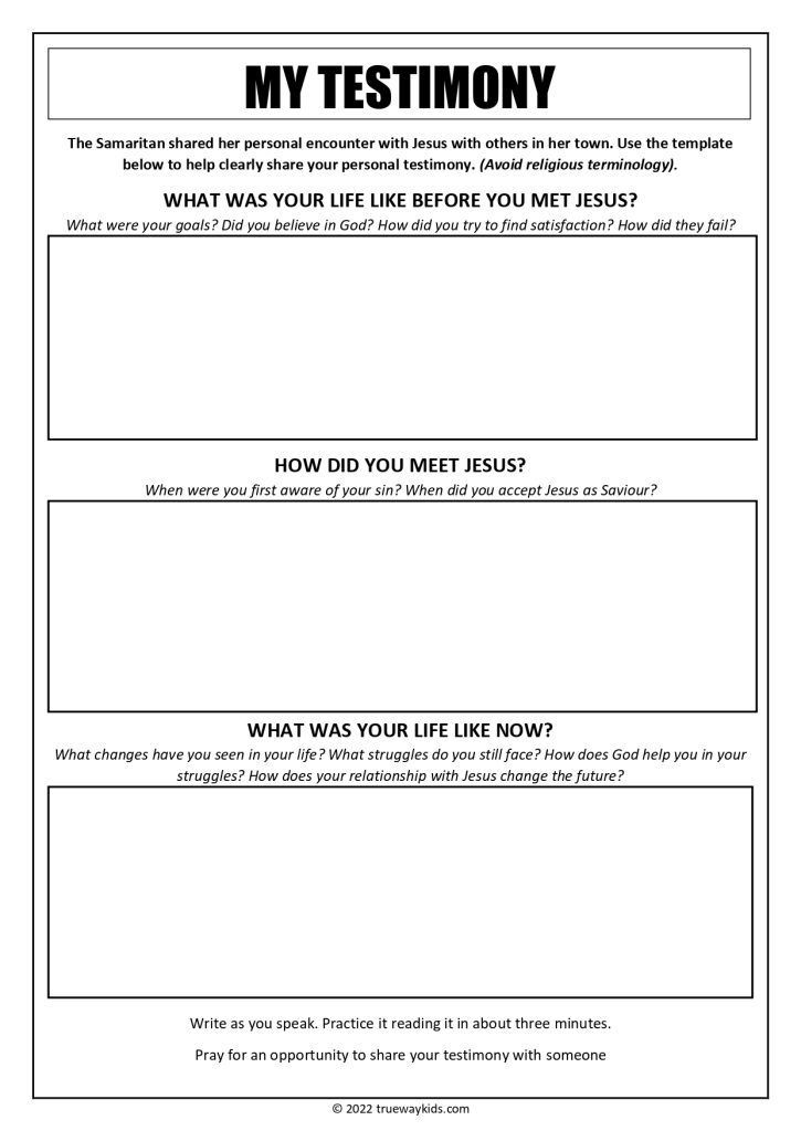Write Your Testimony Worksheet For Youth Teen Bible Study Teen 