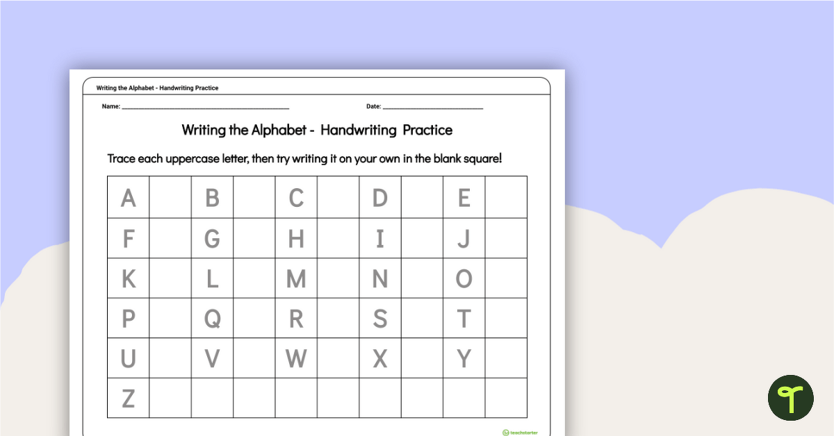 Writing The Alphabet Handwriting Worksheet Teach Starter 